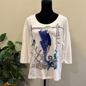 Chico's 30 Unforgettable Years Whimsy Seahorse Top NWT